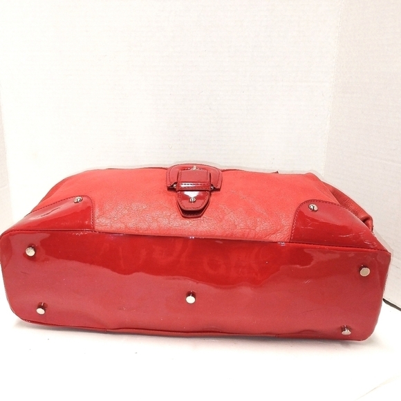 Pursuits red Patent Trim Satchel Tote Bag with Buckle Accent – Bold Statement P - Picture 4 of 9